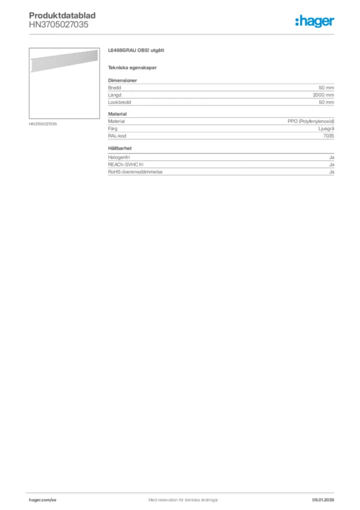 Bild Hager Produktdatablad HN3705027035 | Hager Sverige