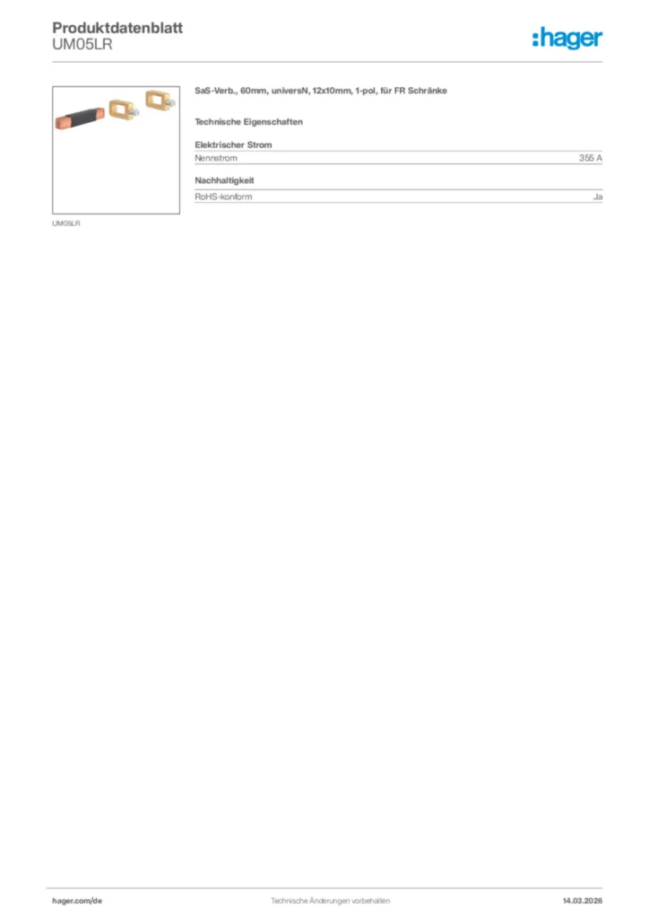 Bild Hager Produktdatenblatt UM05LR | Hager Deutschland