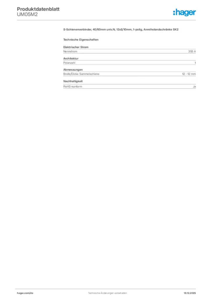 Bild Hager Produktdatenblatt UM05M2 | Hager Deutschland