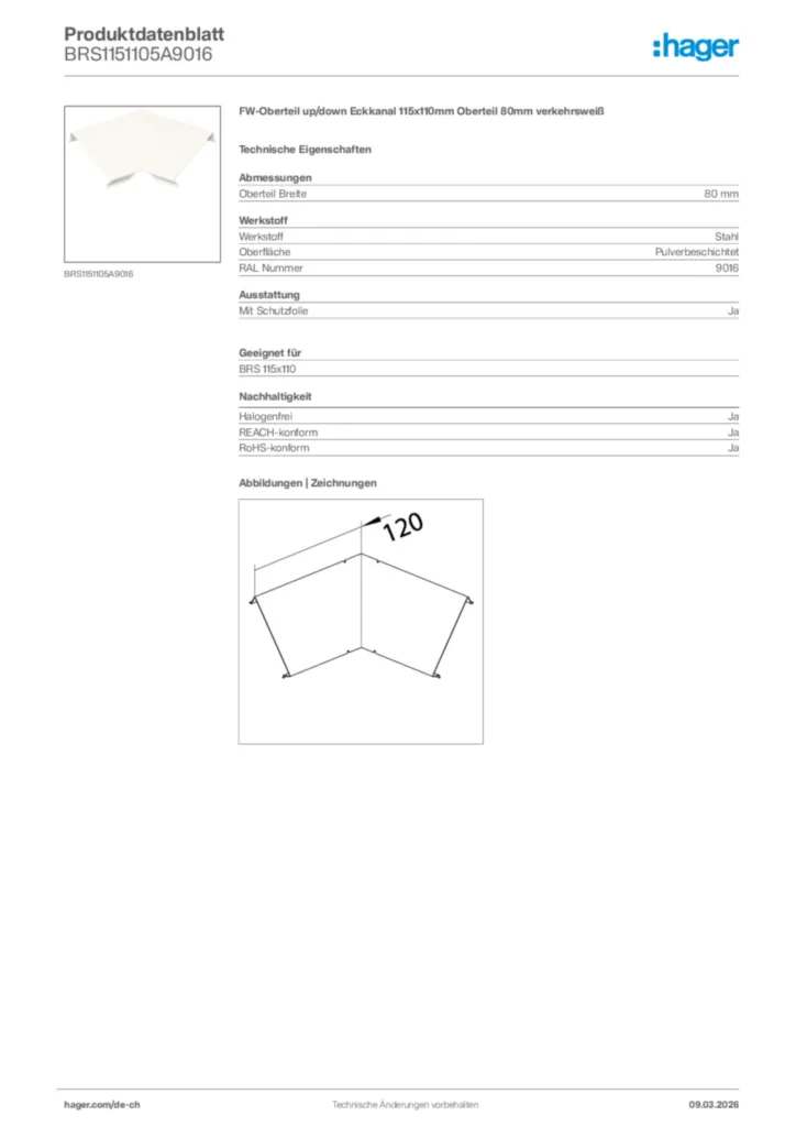 Bild Hager Produktdatenblatt BRS1151105A9016 | Hager Schweiz