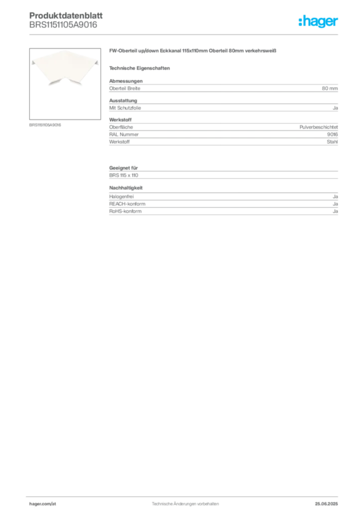 Bild Hager Produktdatenblatt BRS1151105A9016 | Hager Deutschland