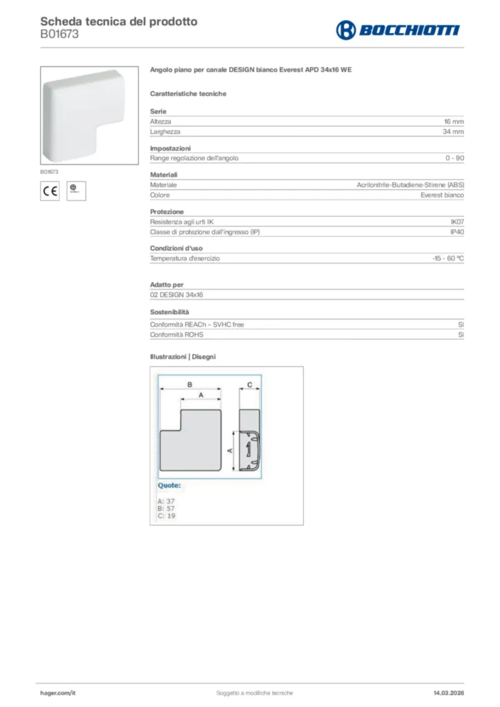 Immagine Bocchiotti Scheda tecnica del prodotto B01673 | Hager Italia