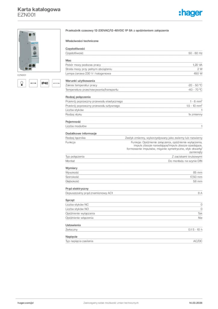 Zdjęcie Hager Karta katalogowa EZN001 | Hager Polska