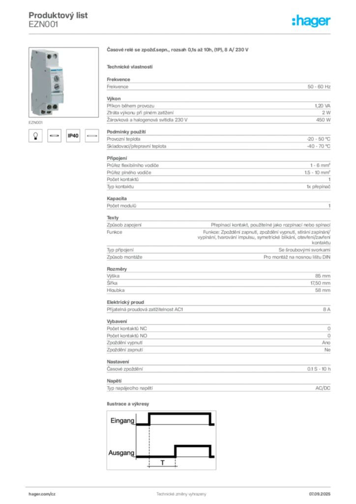 Obrázek Hager Produktový list EZN001 | Hager
