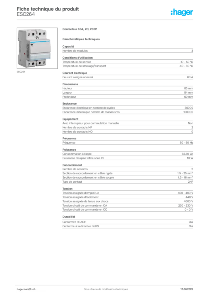 Image Hager Fiche technique du produit ESC264 | Hager Suisse