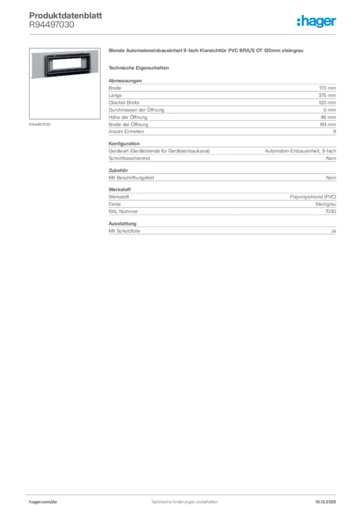 Bild Hager Produktdatenblatt R94497030 | Hager Deutschland