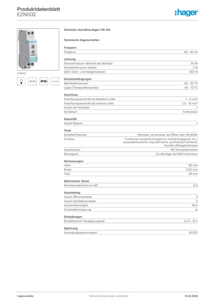 Bild Hager Produktdatenblatt EZN002 | Hager Deutschland