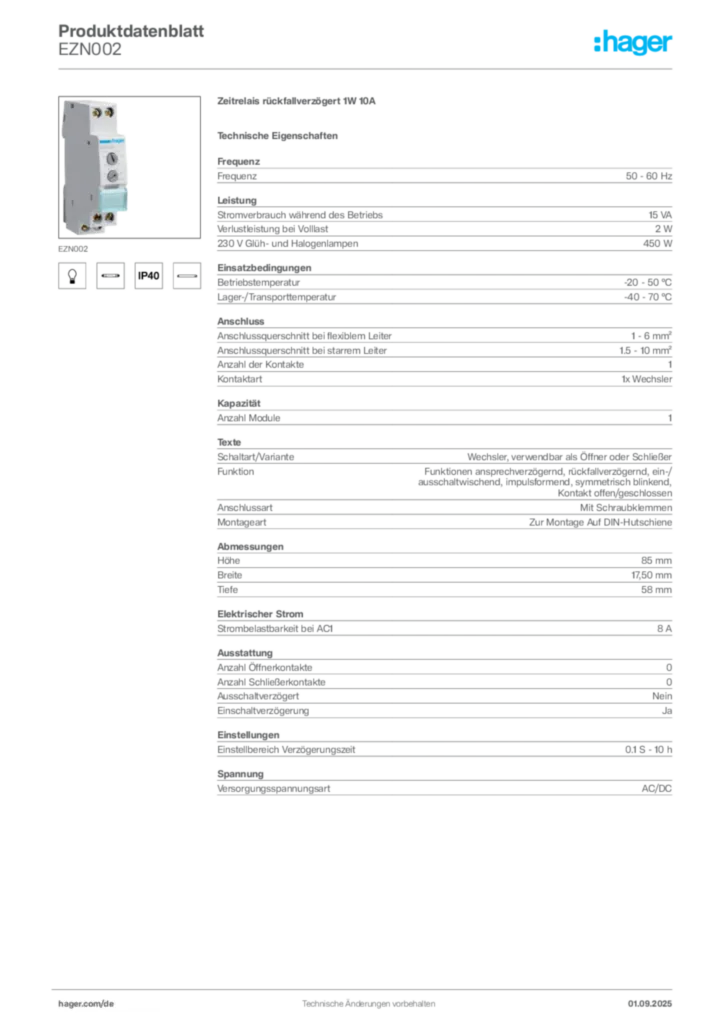 Bild Hager Produktdatenblatt EZN002 | Hager Deutschland