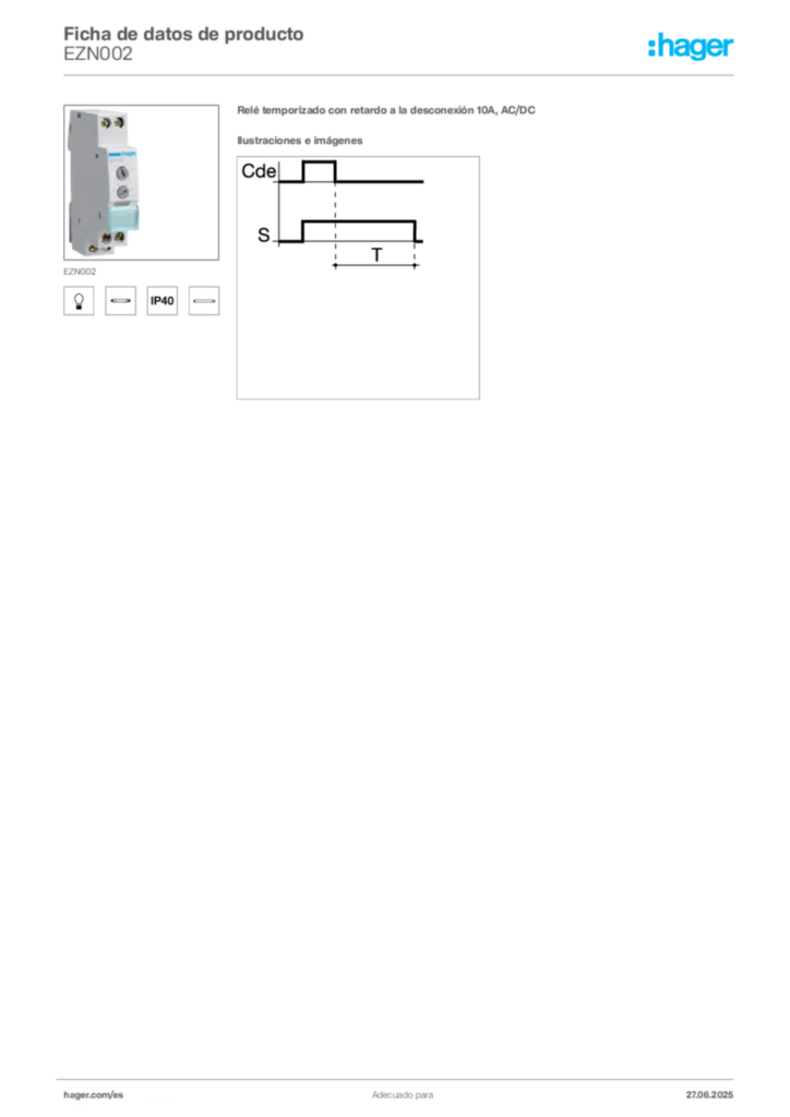 Imagen Hager Ficha de datos de producto EZN002 | Hager España