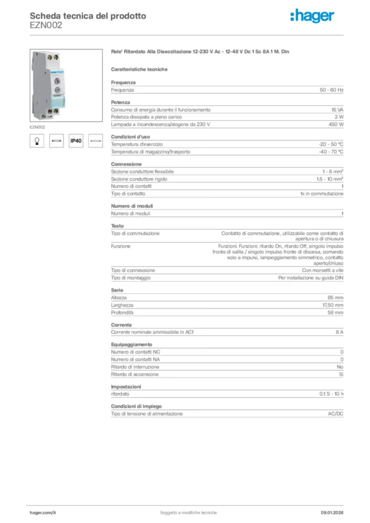 Immagine Hager Scheda tecnica del prodotto EZN002 | Hager Italia