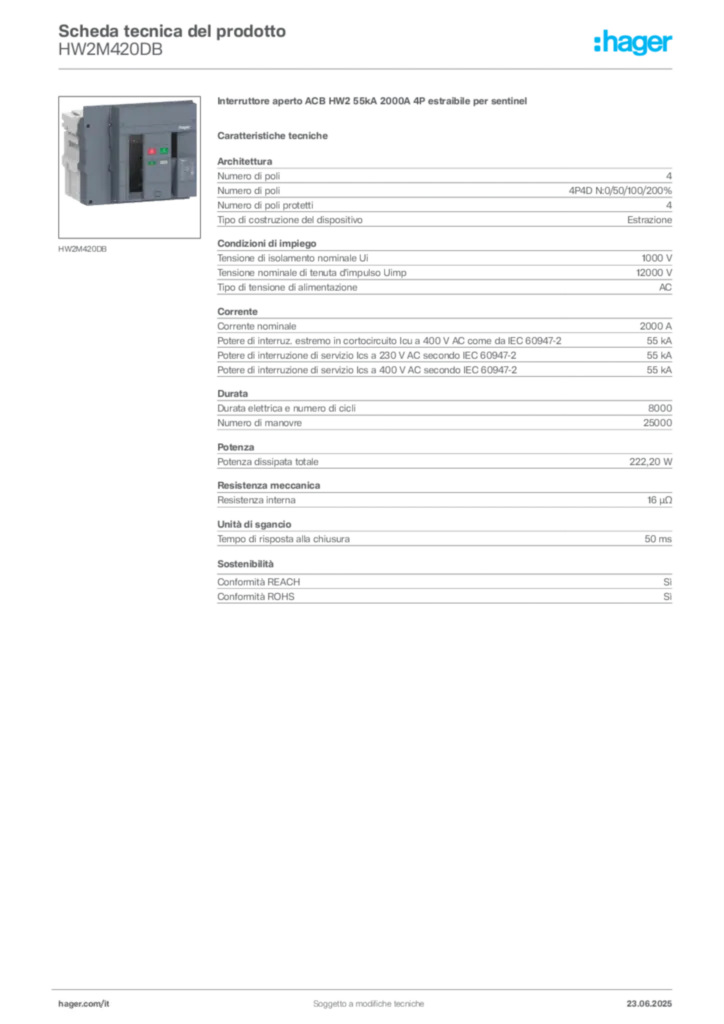 Immagine Hager Scheda tecnica del prodotto HW2M420DB | Hager Italia