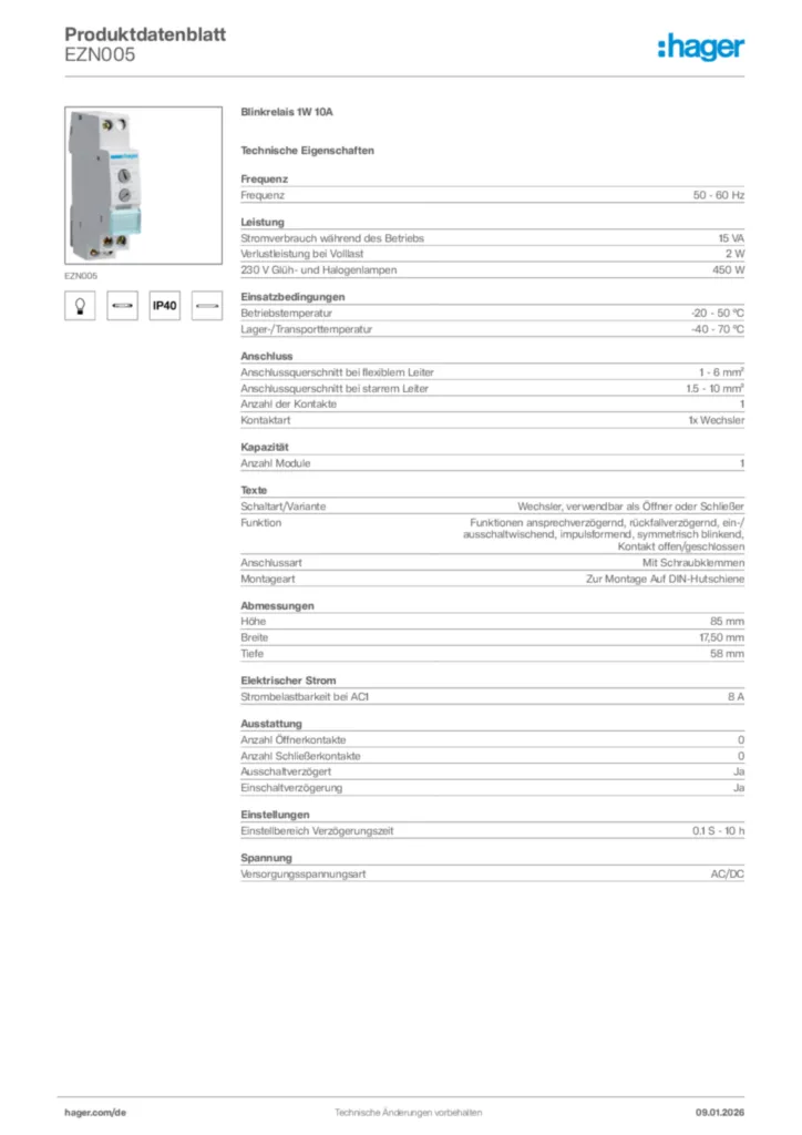 Bild Hager Produktdatenblatt EZN005 | Hager Deutschland