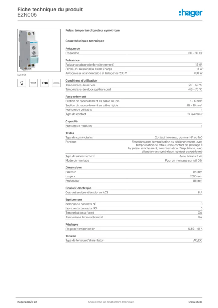 Image Hager Fiche technique du produit EZN005 | Hager Suisse