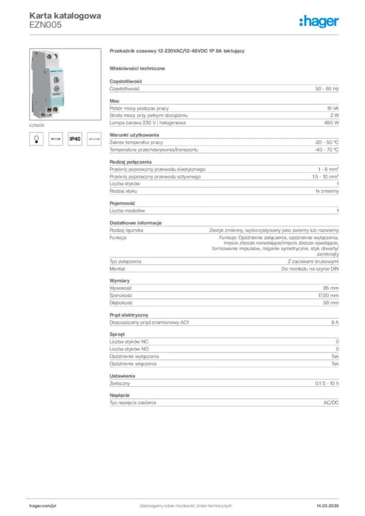 Zdjęcie Hager Karta katalogowa EZN005 | Hager Polska
