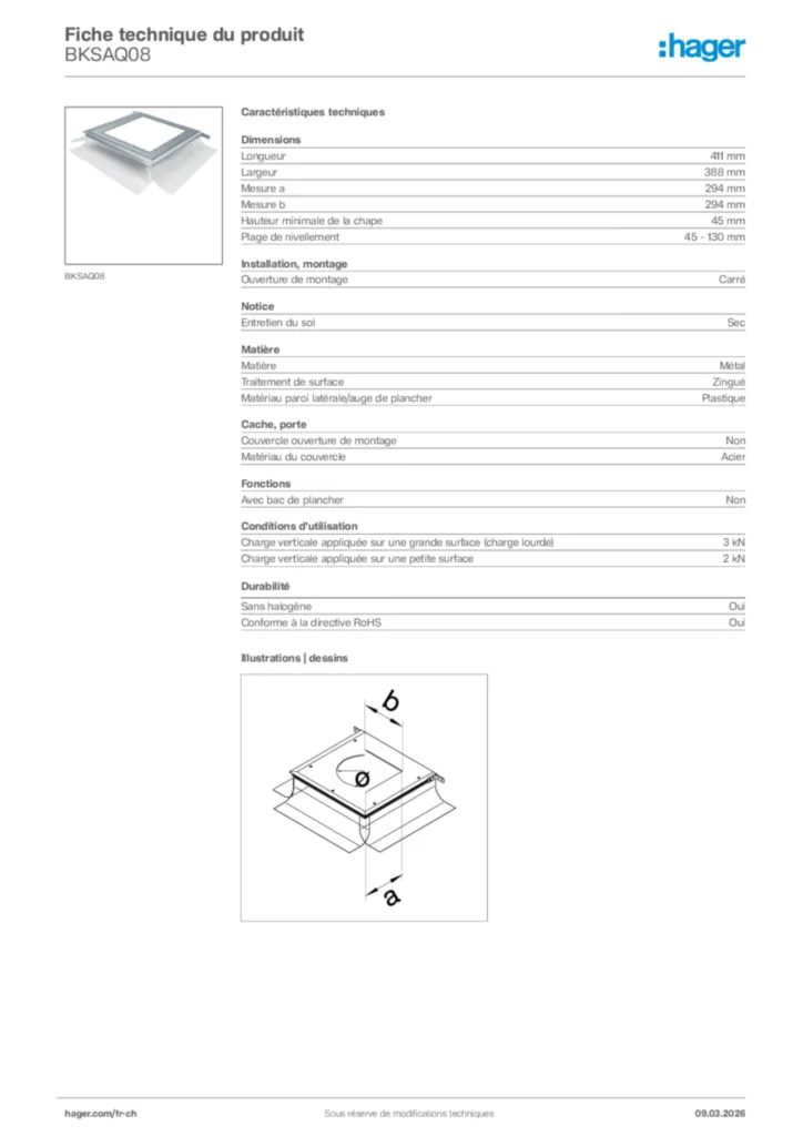 Image Hager Fiche technique du produit BKSAQ08 | Hager Suisse