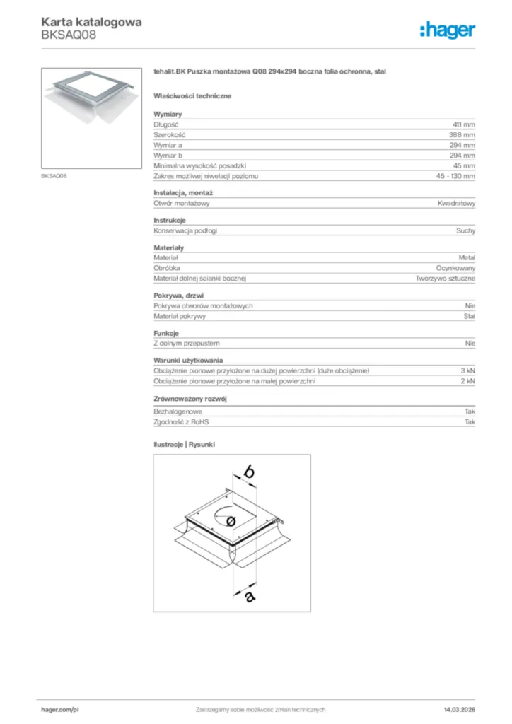 Zdjęcie Hager Karta katalogowa BKSAQ08 | Hager Polska