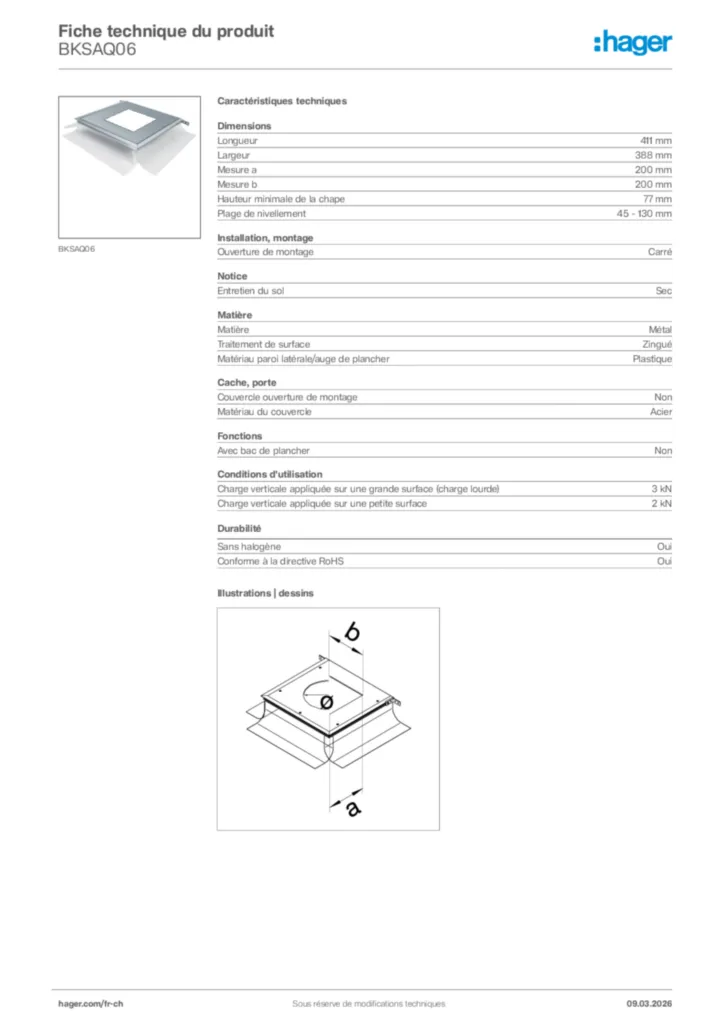 Image Hager Fiche technique du produit BKSAQ06 | Hager Suisse