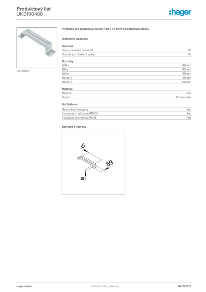 Obrázek Hager Product data sheet UKB190480 | Hager