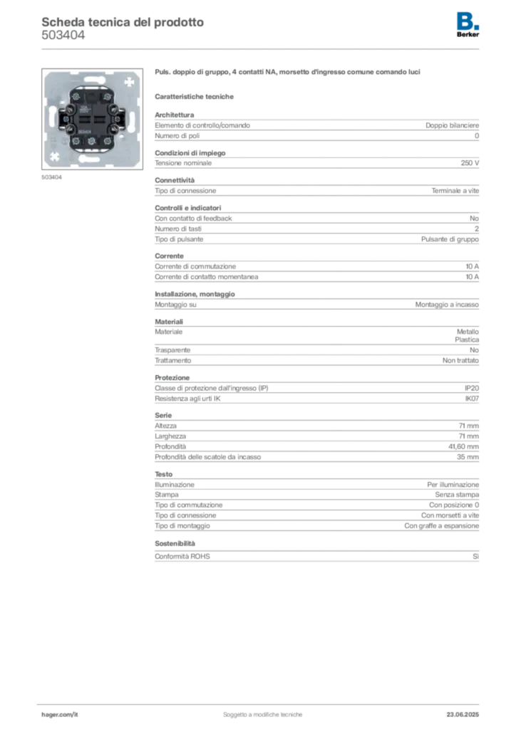 Immagine Berker Scheda tecnica del prodotto 503404 | Hager Italia