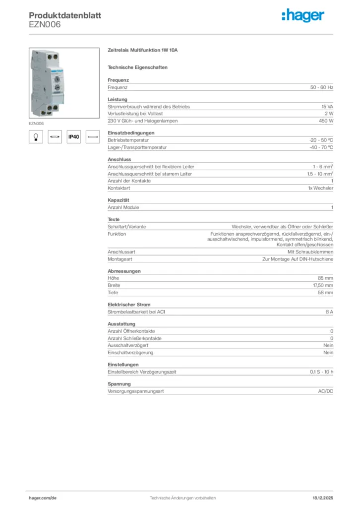 Bild Hager Produktdatenblatt EZN006 | Hager Deutschland