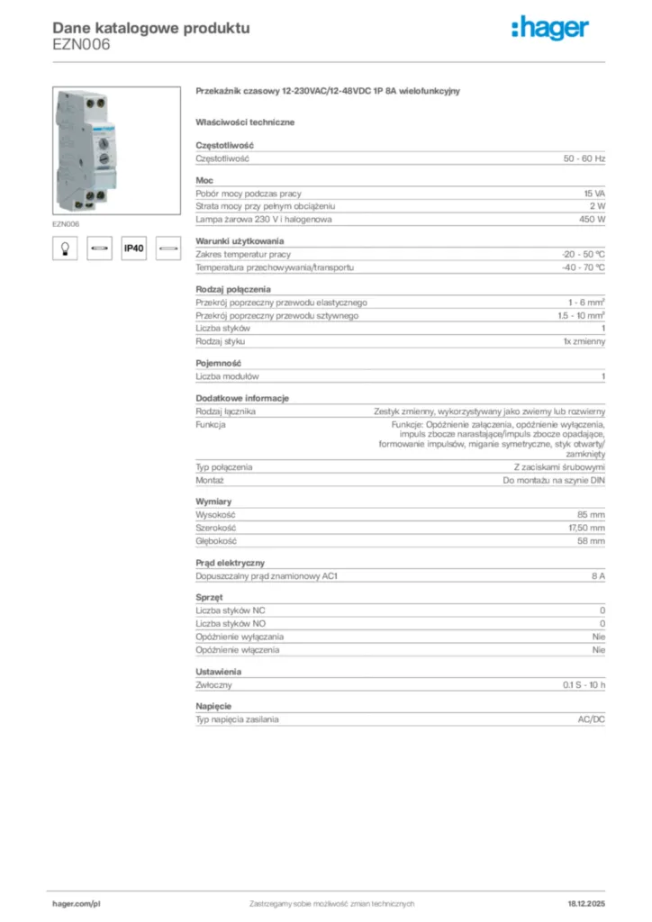 Zdjęcie Hager Karta katalogowa EZN006 | Hager Polska