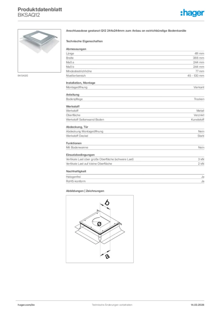 Bild Hager Produktdatenblatt BKSAQ12 | Hager Deutschland