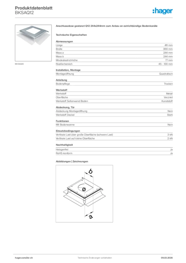 Bild Hager Produktdatenblatt BKSAQ12 | Hager Schweiz