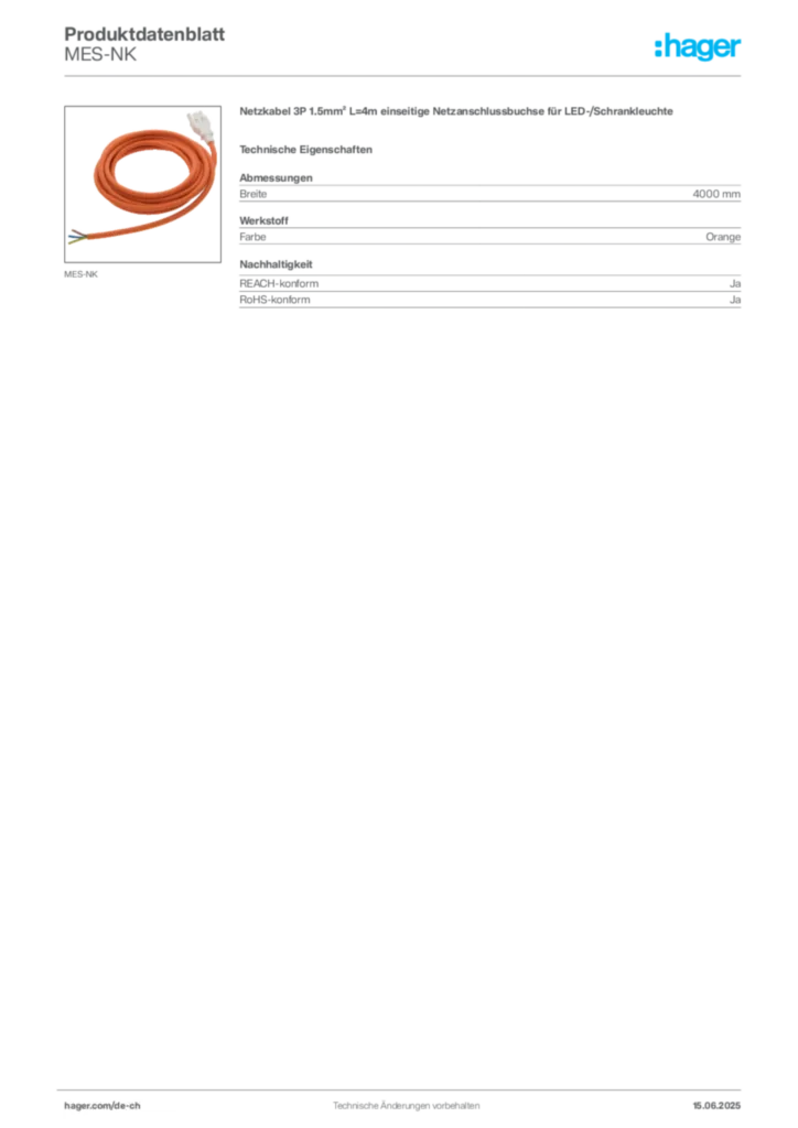 Bild Hager Produktdatenblatt MES-NK | Hager Schweiz