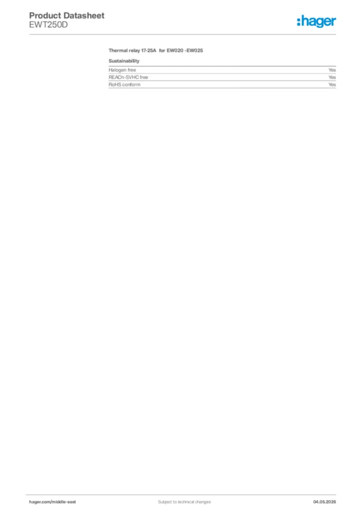 Image Hager Product data sheet EWT250D  | Hager