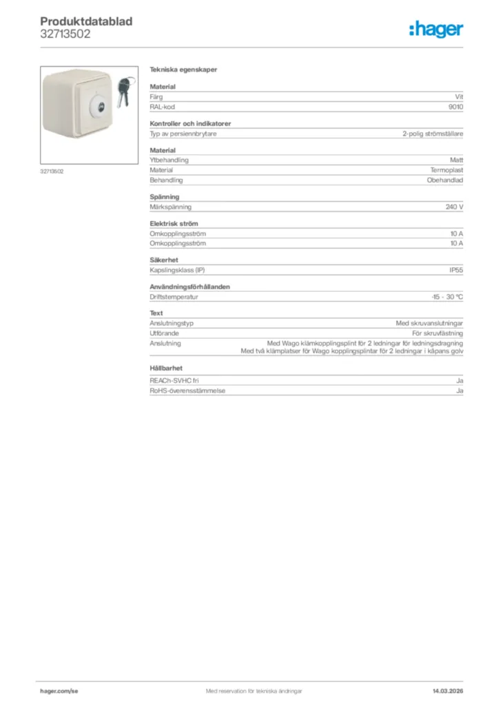 Bild Hager Produktdatablad 32713502 | Hager Sverige
