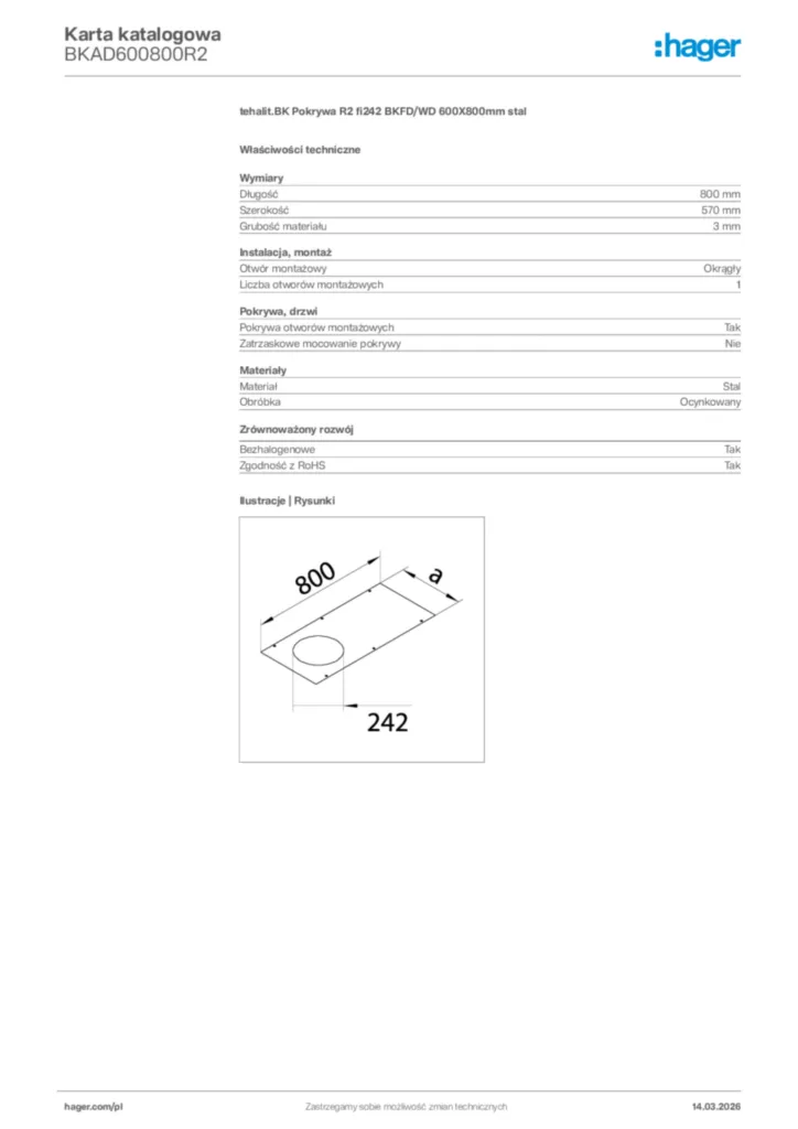 Zdjęcie Hager Karta katalogowa BKAD600800R2 | Hager Polska