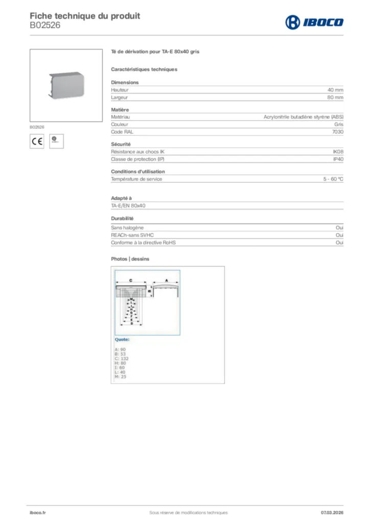 Image Iboco Fiche technique du produit B02526 | Hager France