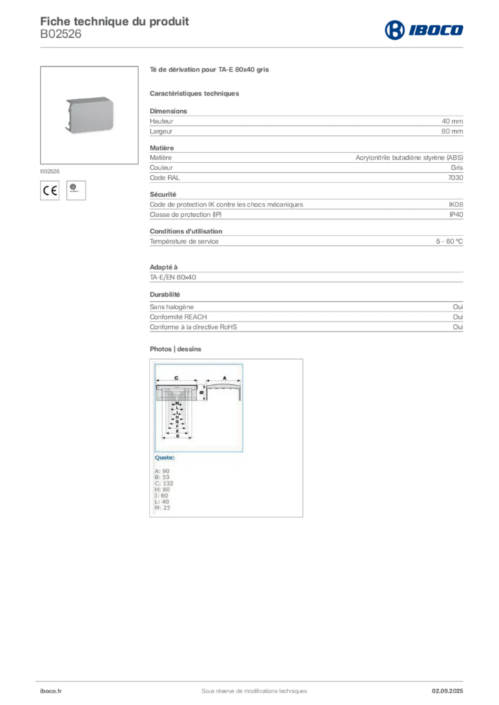 Image Iboco Fiche technique du produit B02526 | Hager France