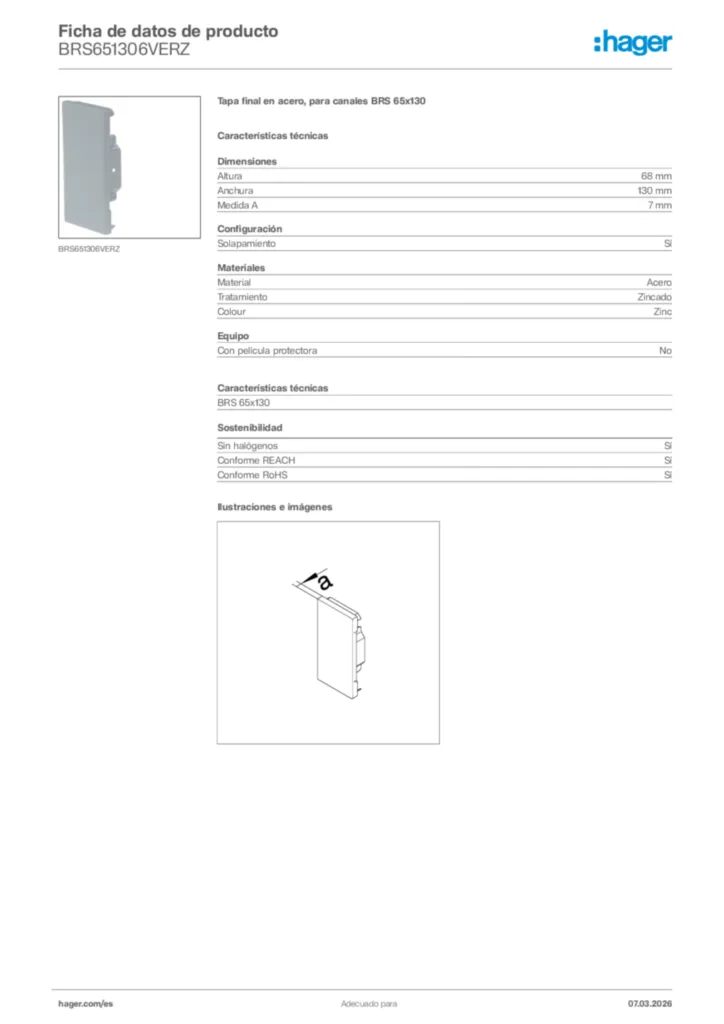 Imagen Hager Ficha de datos de producto BRS651306VERZ | Hager España