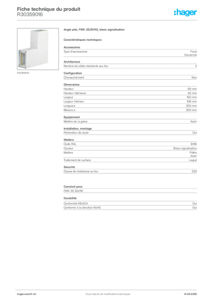 Image Hager Fiche technique du produit R30359016 | Hager Suisse