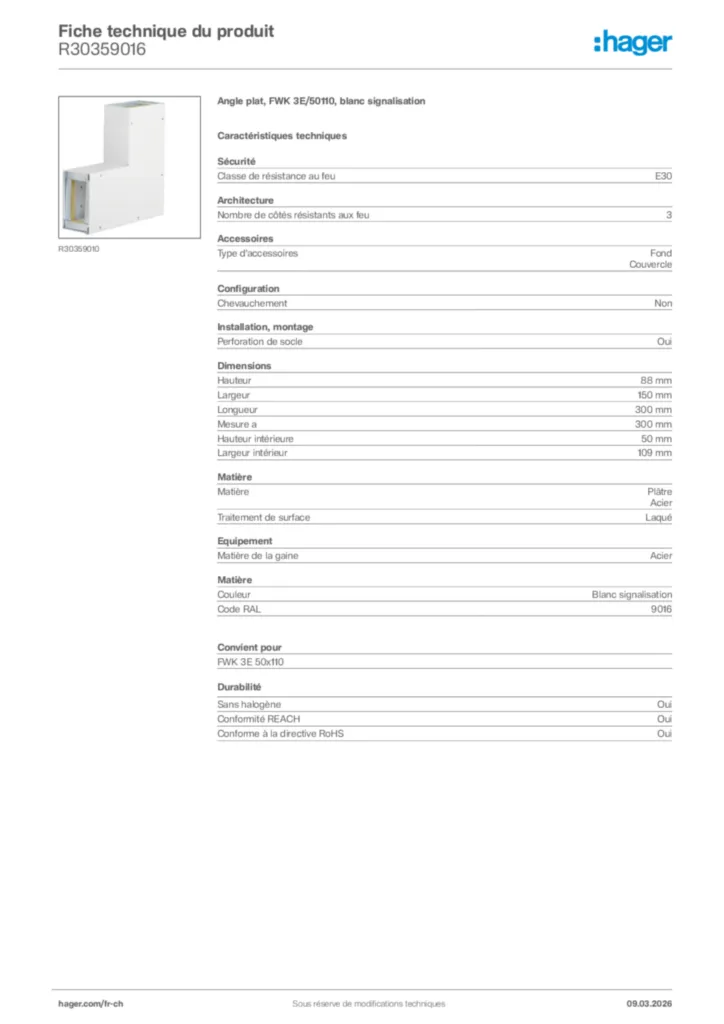 Image Hager Fiche technique du produit R30359016 | Hager Suisse