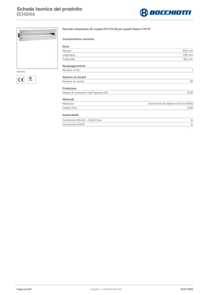 Immagine Bocchiotti Scheda tecnica del prodotto B04644 | Hager Italia