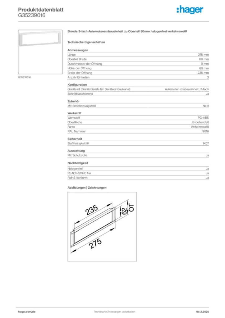 Bild Hager Produktdatenblatt G35239016 | Hager Deutschland