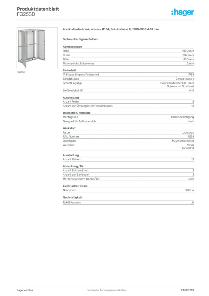 Bild Hager Produktdatenblatt FG25SD | Hager Deutschland