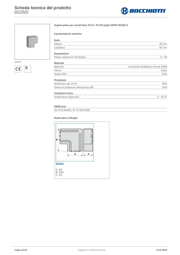 Immagine Bocchiotti Scheda tecnica del prodotto B02551 | Hager Italia