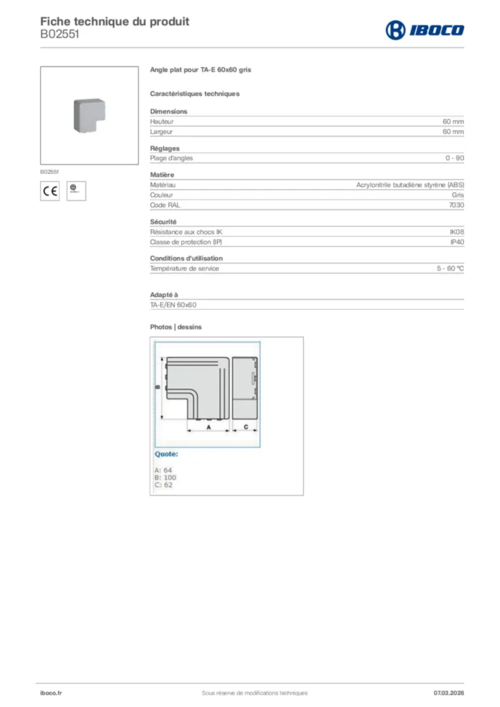 Image Iboco Fiche technique du produit B02551 | Hager France