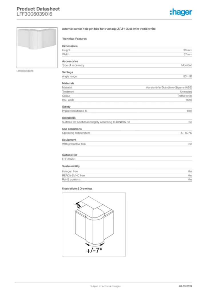 Image Hager Product data sheet LFF3006039016  | Hager Africa