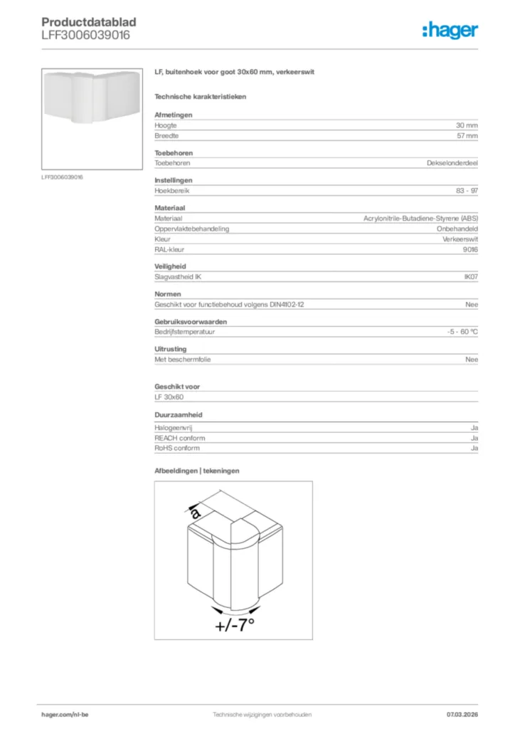 Afbeelding Hager Productdatablad LFF3006039016 | Hager Belgium