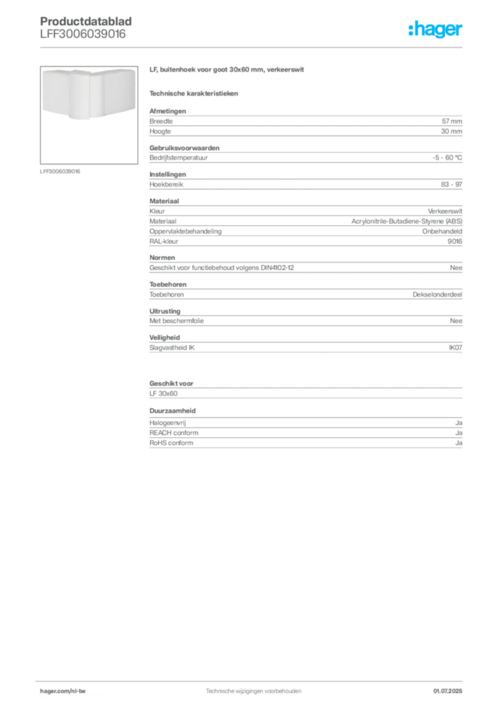 Afbeelding Hager Productdatablad LFF3006039016 | Hager Belgium