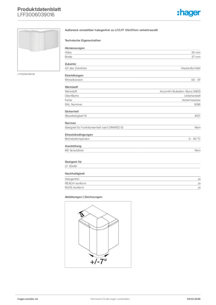Bild Hager Produktdatenblatt LFF3006039016 | Hager Schweiz