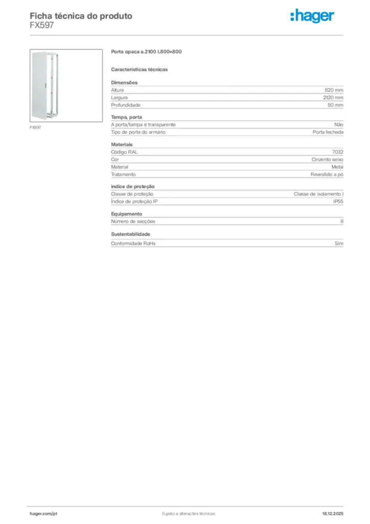 Imagem Hager Ficha técnica do produto FX597 | Hager Portugal