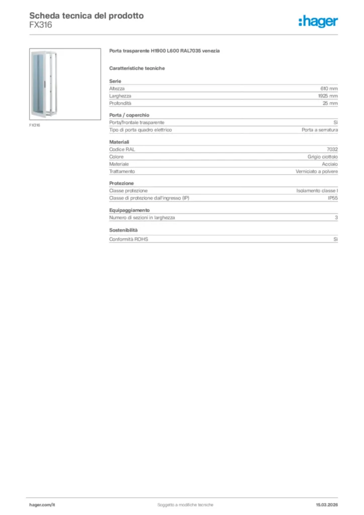 Immagine Hager Scheda tecnica del prodotto FX316 | Hager Italia