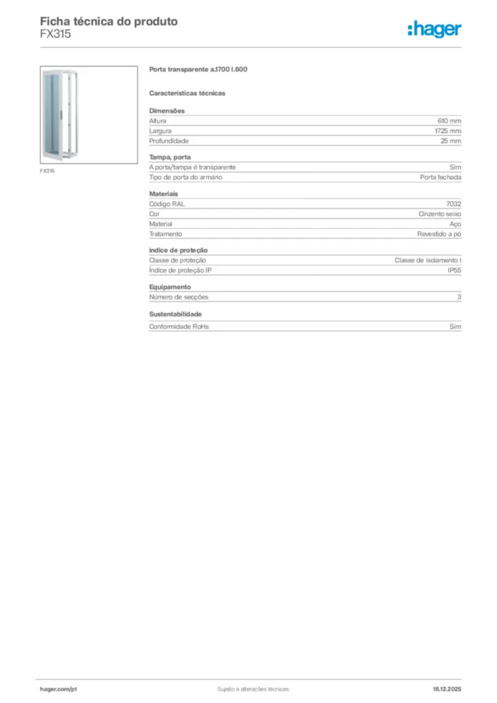 Imagem Hager Ficha técnica do produto FX315 | Hager Portugal
