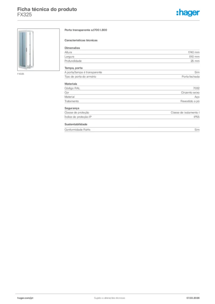 Imagem Hager Ficha técnica do produto FX325 | Hager Portugal