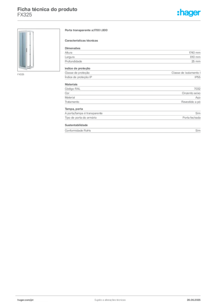 Imagem Hager Ficha técnica do produto FX325 | Hager Portugal